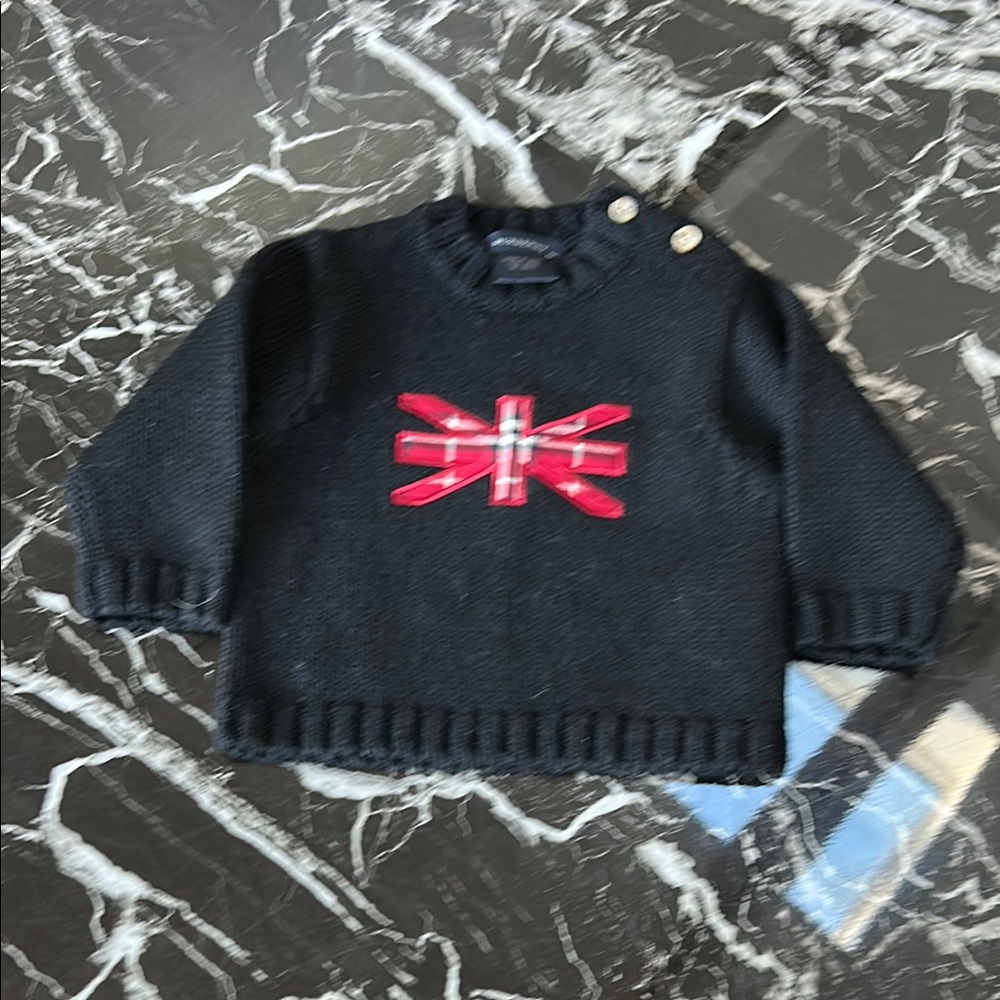 Black Burberry  Sweater with Red Union Jack Design- unisex